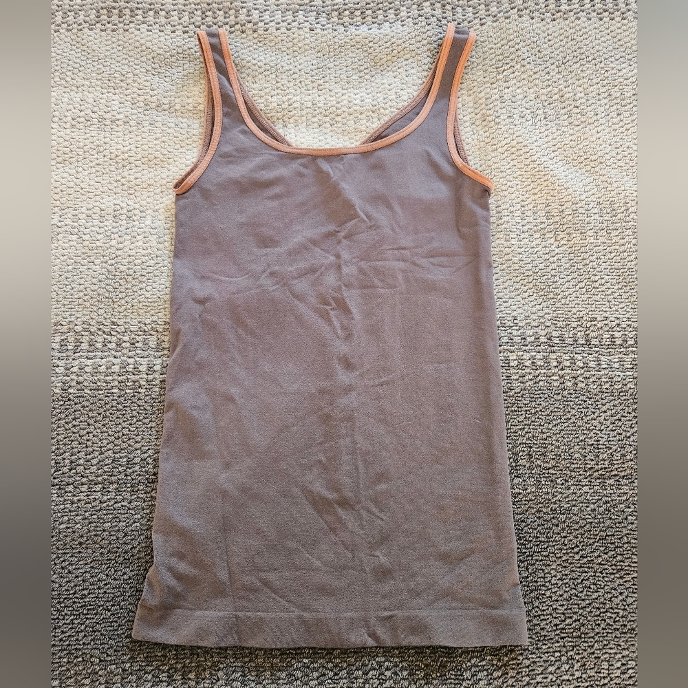 Free People (Unmarked) Brown Intamites Tank Top with Peach Trim S/M